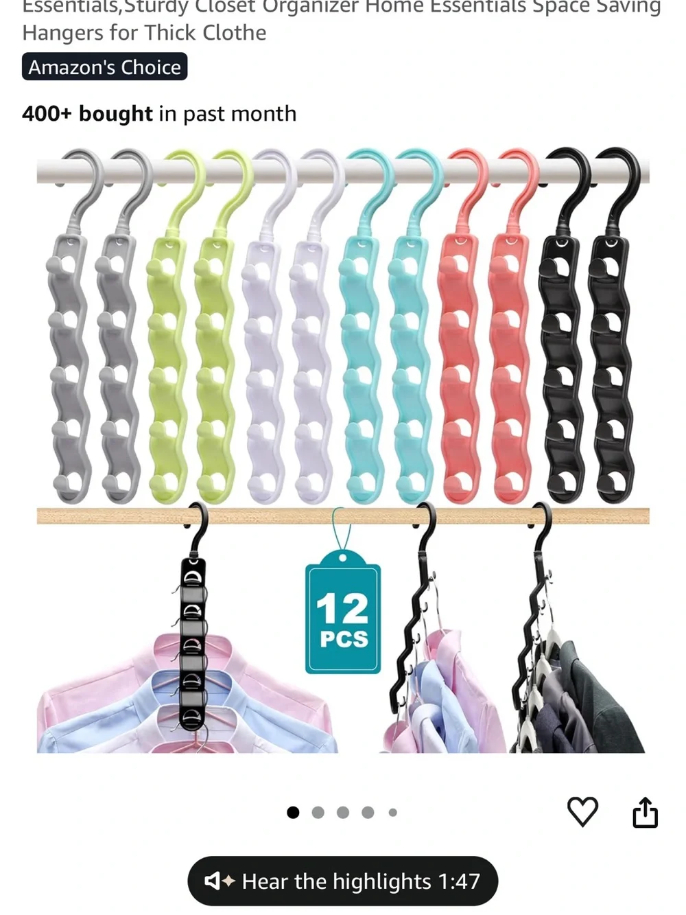 Essentials Multi-Color Plastic S-Shaped Closet Hooks - Pastel Mix